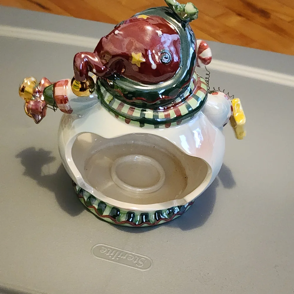 Blue Sky Festive Snowman with Green and Red Accents - Picture 2 of 3